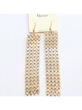 NWT Melody Womens Fashion Dangly Chevron Link Chain Earrings Gold Yellow 5"